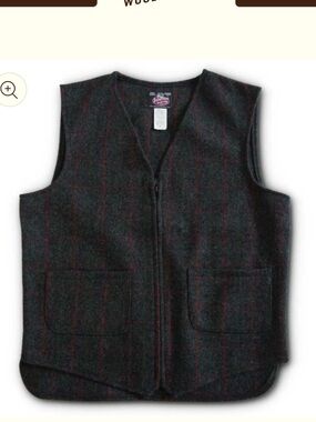 Johnson Woolen Mills Charcoal Vest with Red Windowpane Plaid Large